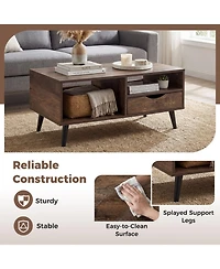 Sugift Rectangle Coffee Table with Storage Drawer and Open Shelves