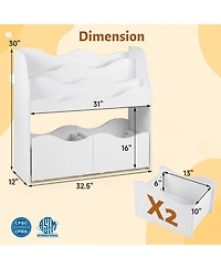 Sugift Kids 3-Tier Bookshelf and Toy Organizer with 2 Rolling Drawers