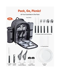 Sugift 2 Person Picnic Backpack with Insulated Cooler Detachable Bottle Holder Blanket Plates and Cutlery