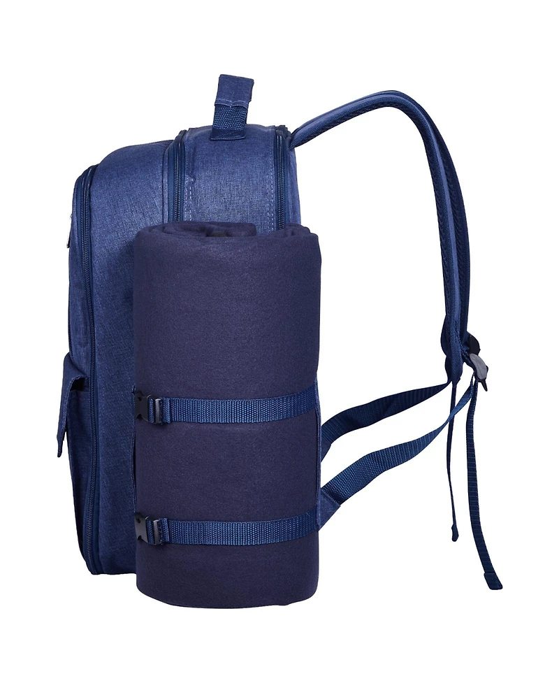 Sugift 4 Person Picnic Backpack with Insulated Cooler Detachable Bottle Holder Blanket Plates Cutlery Set
