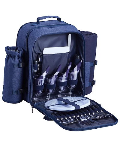 Sugift 4 Person Picnic Backpack with Insulated Cooler Detachable Bottle Holder Blanket Plates Cutlery Set