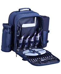 Sugift 4 Person Picnic Backpack with Insulated Cooler Detachable Bottle Holder Blanket Plates Cutlery Set
