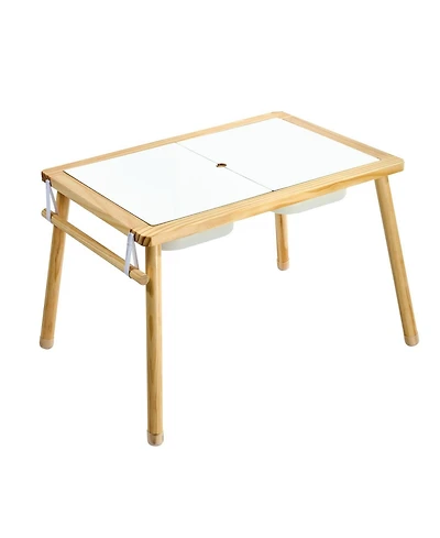 Sugift Wooden Kids Double-Sided Sensory Activity Table with 2 Stools, Non-Slip Feet, Ages 3+