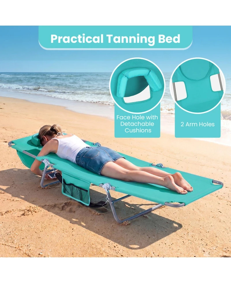 Gouun Folding Beach Lounge Chair with Adjustable Backrest for Outdoor Lawn