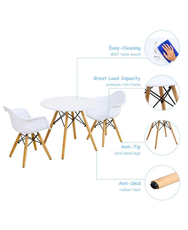 Gouun Mid Century 3 Piece Round Kids Table and Chair Set with Armrests
