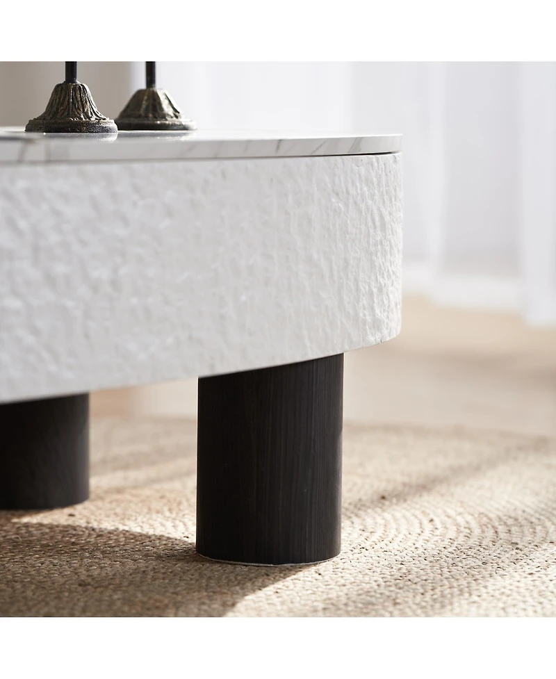 Flynama Oval Faux Marble Coffee Table with Hidden Drawer
