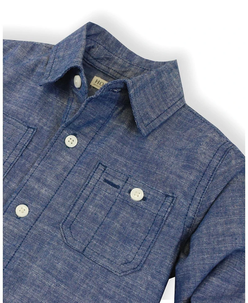 Hope & Henry Little and Big Boy's (S-xl)Organic Long Sleeve Chambray Shirt