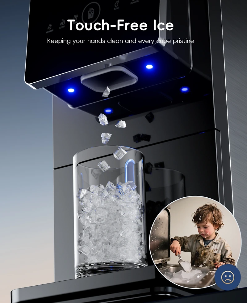 Ecozy Chillio Nugget Ice Maker, 40 lbs/Day, Touchless Dispensing