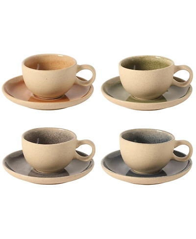 Gibson Home Manila Bay 8-Piece Stoneware 5 Ounce Cup and Saucer Set, Reactive Glaze Espresso & Coffee Cups with Saucers