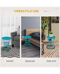 Outsunny 16" Steel Patio End Table, Side Table with Hourglass Design, Accent Table for Outdoor and Indoor Use, Blue