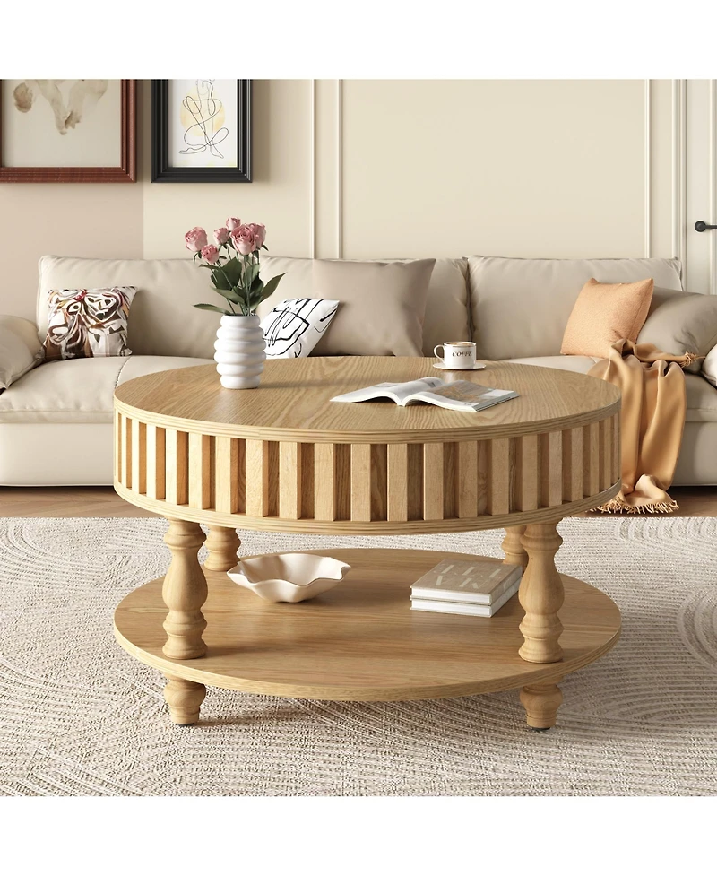 Flynama 31.5" Flip-Top Mid-Century Coffee Table, Natural Wood