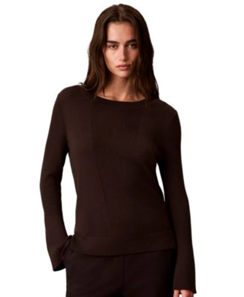 Calvin Klein Womens Ribbed Sculpted Sleeve Crewneck Sweater