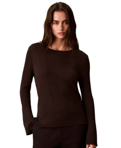 Calvin Klein Womens Ribbed Sculpted Sleeve Crewneck Sweater
