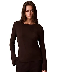 Calvin Klein Womens Ribbed Sculpted Sleeve Crewneck Sweater