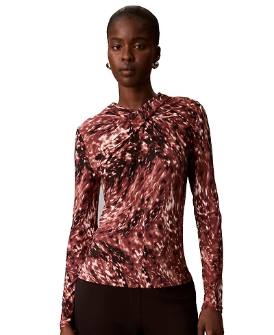 Calvin Klein Petite Printed Twist Neck Blouse