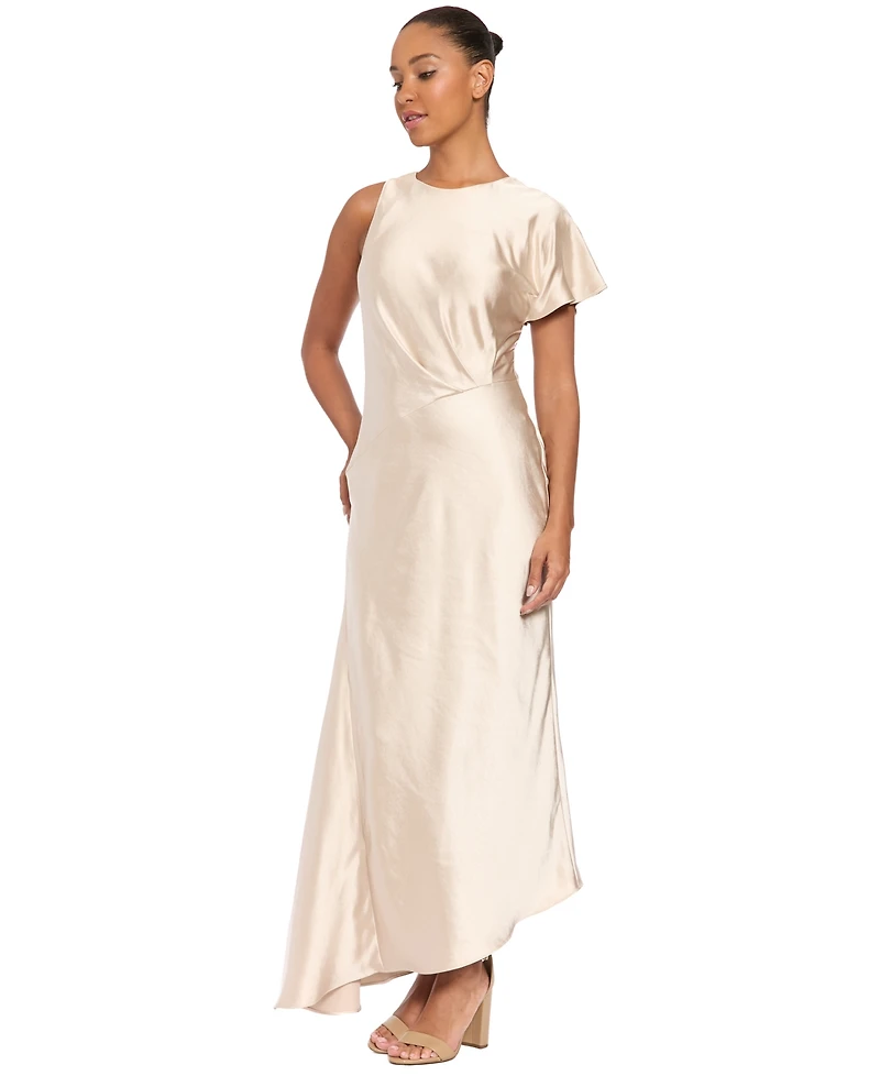 Luxely Women's Satin Asymmetrical Short-Sleeve Dress