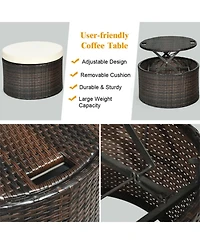 Gouun Patio Round Rattan Daybed Set with Retractable Canopy and Side Table