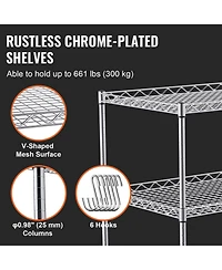 Sugift 3-Tier Steel Utility Cart on Wheels with 661LBS Capacity 80mm Deep Basket Curved Handle 6 Hooks