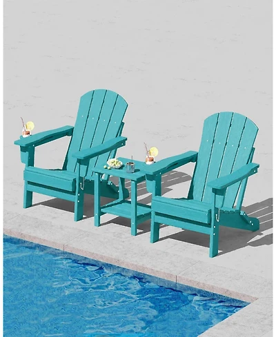 homfan Set of 2 Folding Adirondack Chairs with Side Table, All-Weather Hdpe, Cup Holder