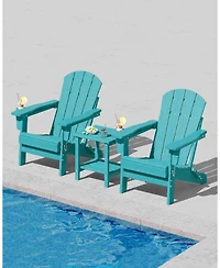 homfan Set of 2 Folding Adirondack Chairs with Side Table, All-Weather Hdpe, Cup Holder