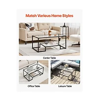 Slickblue 2-Tier Tempered Glass Center Table with Metal Frame, Modern Coffee Table for Home Office