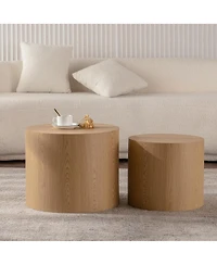 Flynama Set of 2 Nesting Coffee Tables Round Mdf Wood Modern Space Saving Living Room Tables