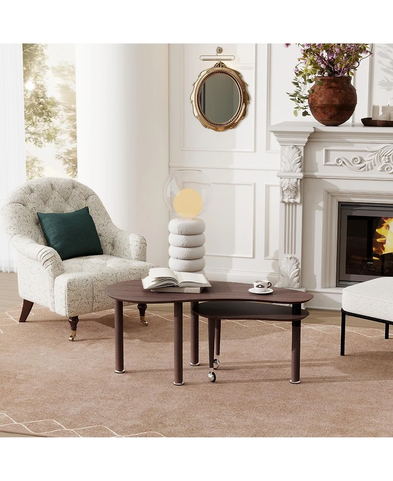 Flynama Rotating Coffee Table Veneer Nesting Lift Top Solid Wood Living Room Center Table