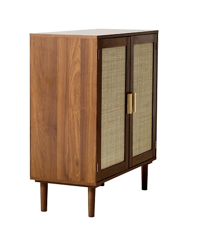Sugift Rattan Storage Cabinet with 2 Magnetic Doors Adjustable Shelves Wooden Legs and Power Cord Hole