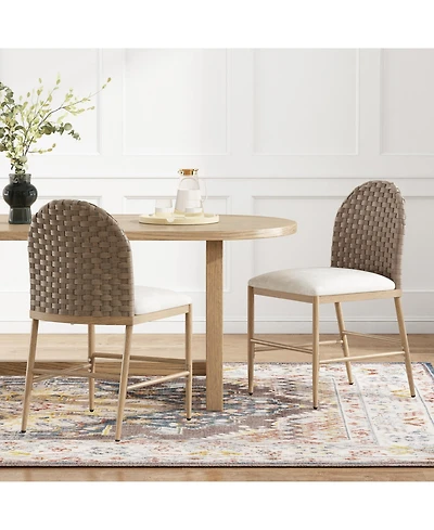Flynama Set of 2 Farmhouse Iron Frame Rattan Back Dining Chairs, 400 Lbs High Load Capacity Armless Side Chairs