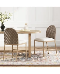 Flynama Set of 2 Farmhouse Iron Frame Rattan Back Dining Chairs, 400 Lbs High Load Capacity Armless Side Chairs