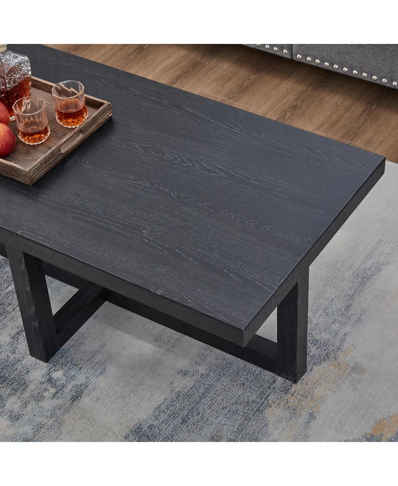 Flynama Contemporary Rectangular Coffee Table Cross Base Wood Finish