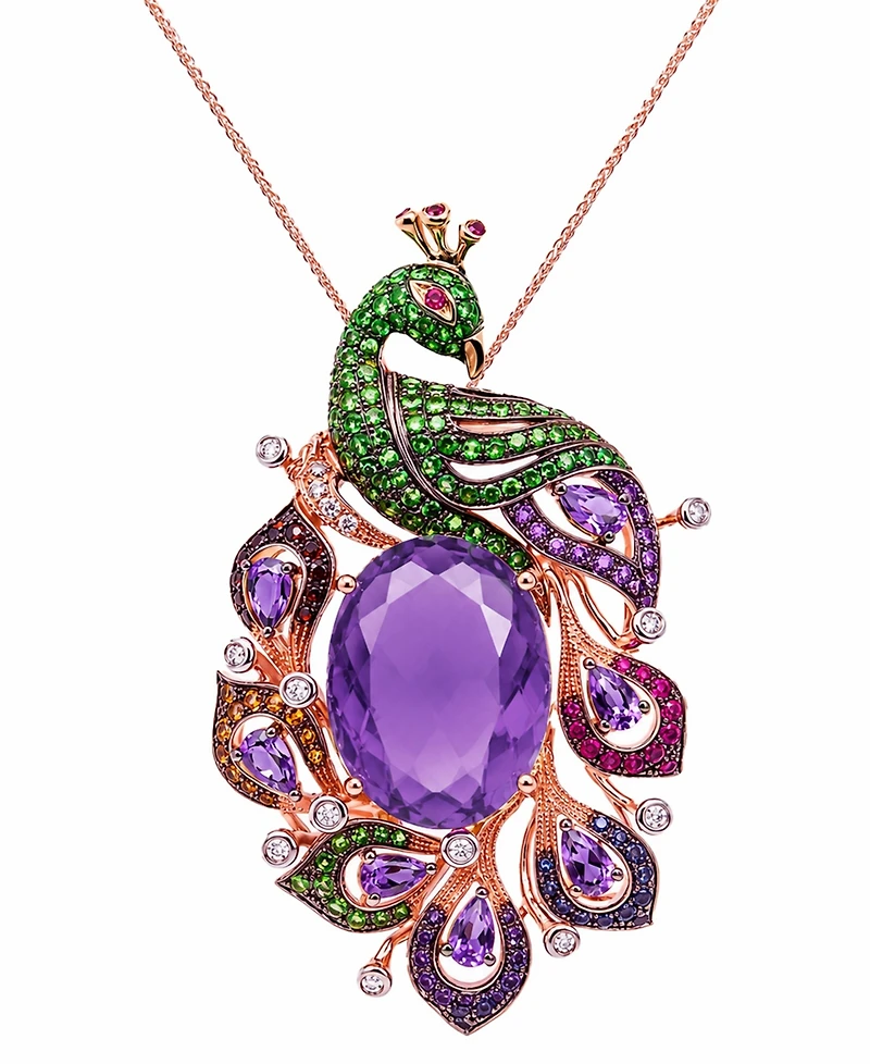 Lali Jewels Multi-Stones (24.52 ct. t.w.) & Diamond (1/5 ct. t.w.) Necklace in 14k Rose Gold