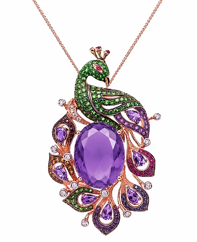 Lali Jewels Multi-Stones (24.52 ct. t.w.) & Diamond (1/5 ct. t.w.) Necklace in 14k Rose Gold
