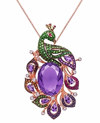 Lali Jewels Multi-Stones (24.52 ct. t.w.) & Diamond (1/5 ct. t.w.) Necklace in 14k Rose Gold