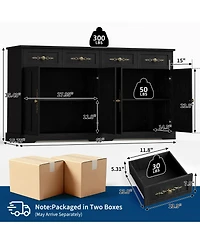gaomon Storage Cabinet with 4 Doors and Drawers, Farmhouse Buffet Sideboard Gold Handles, Modern Entryway Console Table for Living Room