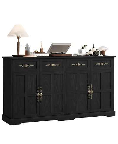 gaomon Storage Cabinet with 4 Doors and Drawers, Farmhouse Buffet Sideboard Gold Handles, Modern Entryway Console Table for Living Room