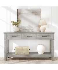 homfan 54" Farmhouse Console Table with 3 Drawers and Open Shelf, Wood Finish Entryway Table