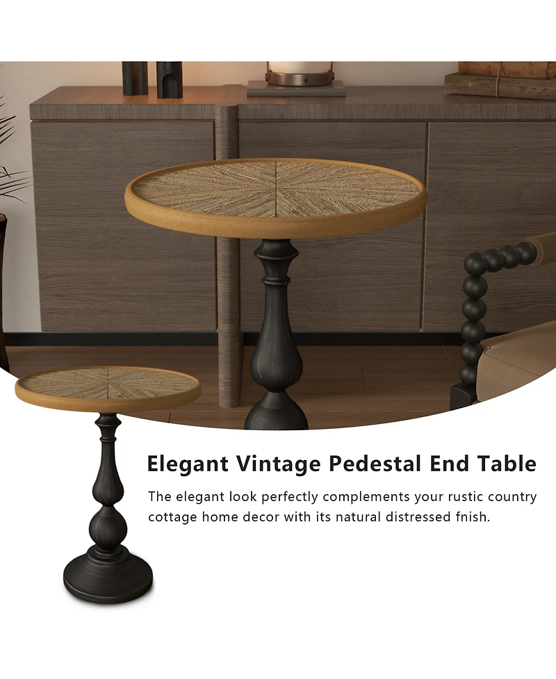 Flynama Round Pedestal Side Table, Vintage Style