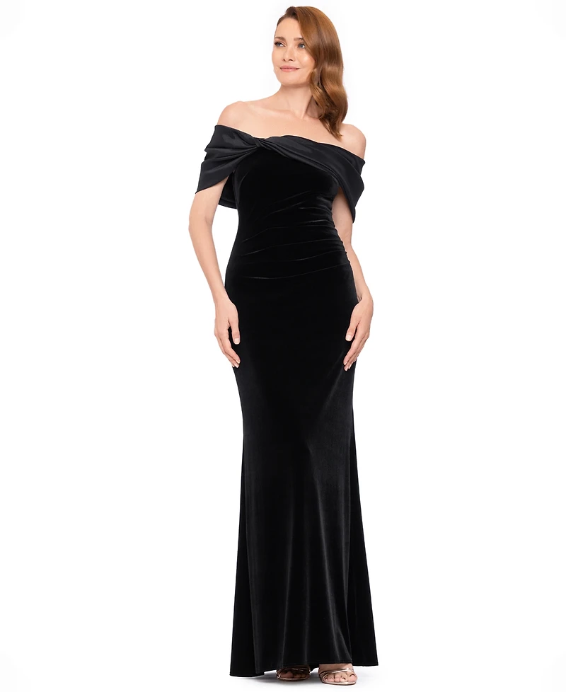Betsy & Adam Women's Velvet Off-the-Shoulder Dress