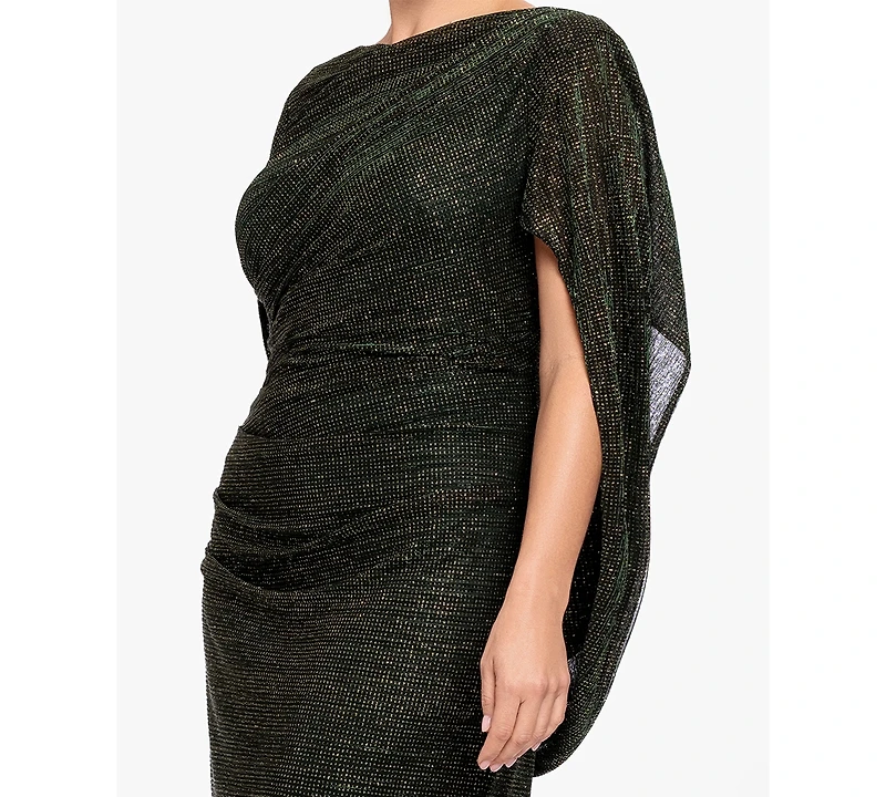 Betsy & Adam Women's Metallic Glitter-Crinkle Draped-Back Gown
