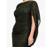 Betsy & Adam Women's Metallic Glitter-Crinkle Draped-Back Gown