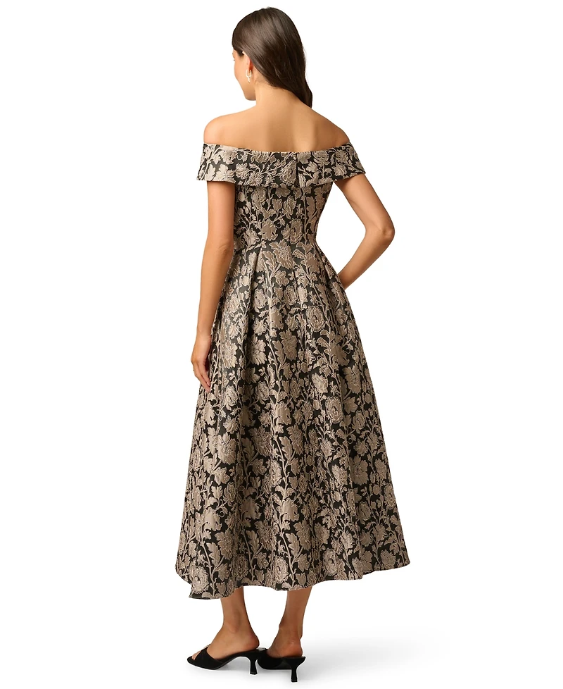 Adrianna Papell Women's Off-the-Shoulder Floral-Print Jacquard Midi Dress