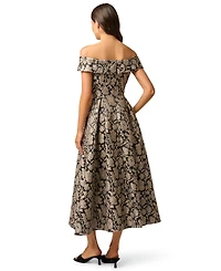 Adrianna Papell Women's Off-the-Shoulder Floral-Print Jacquard Midi Dress