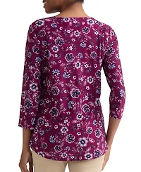 Jones New York Petite Floral V-Neck 3/4-Sleeve Blouse