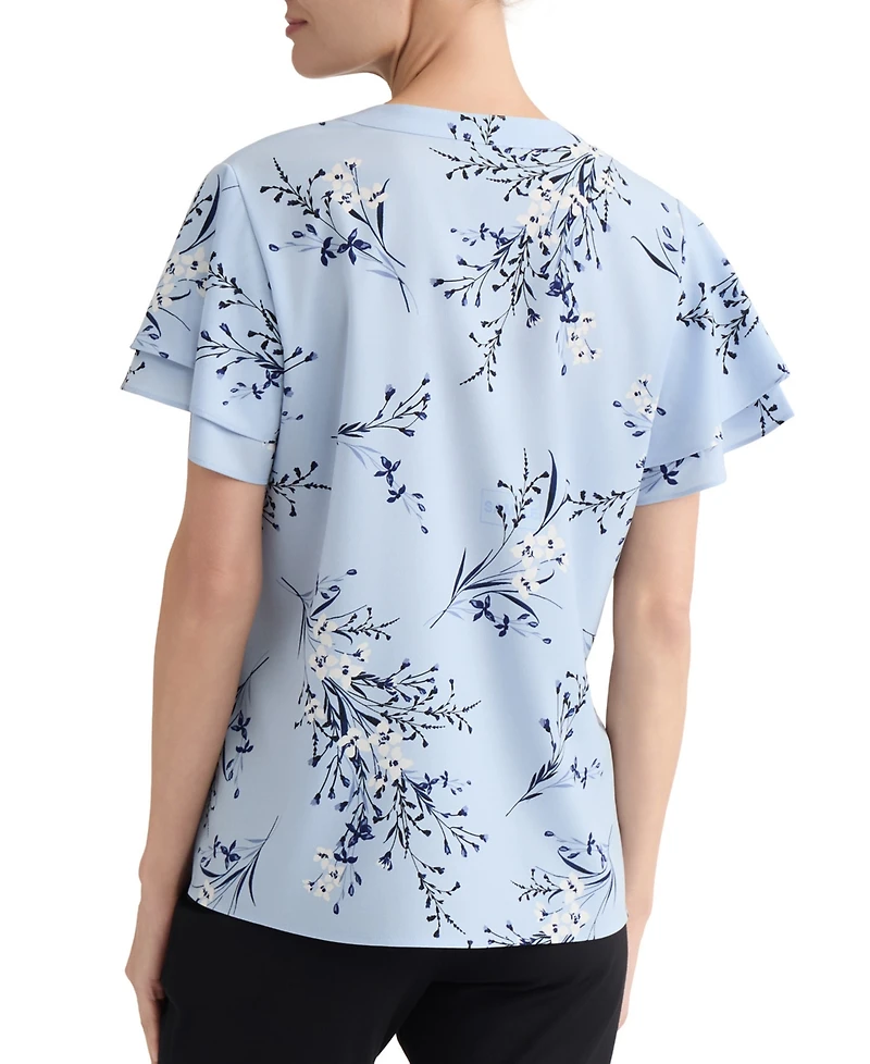 Jones New York Petite Floral-Print Short-Sleeve Blouse
