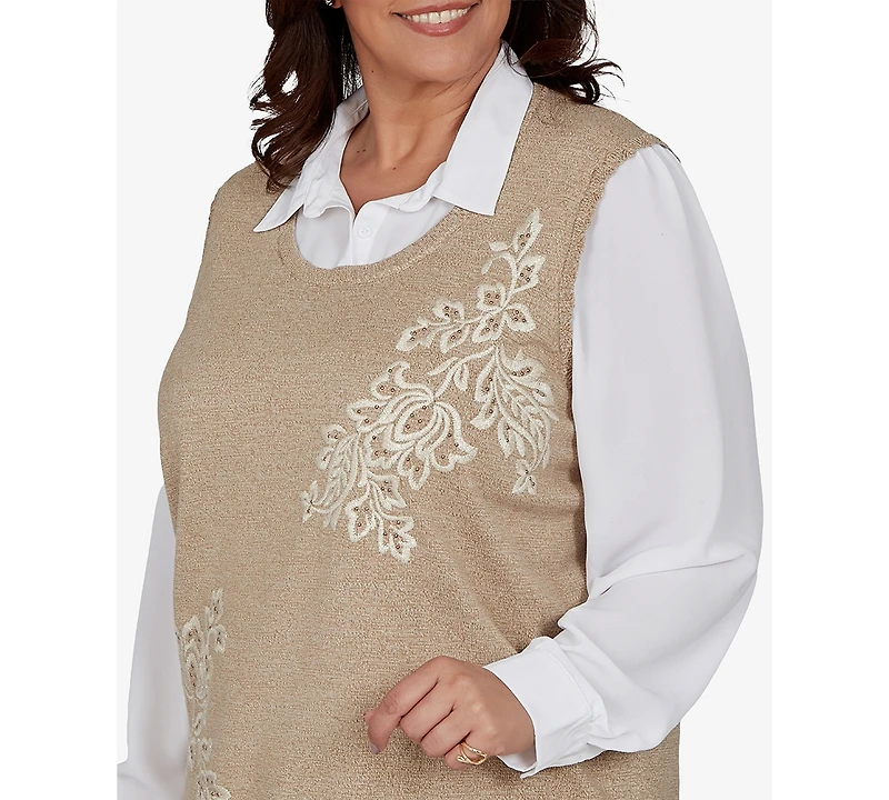 Alfred Dunner Plus Union Square Two-in-one Embroidered Sweater