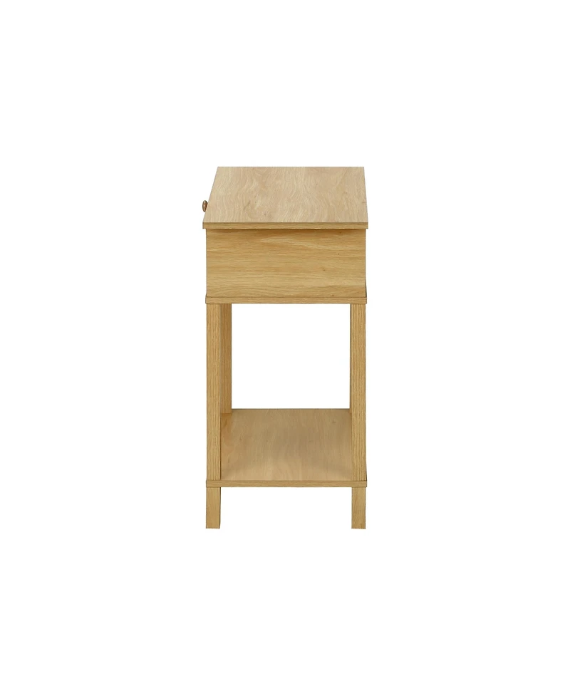 Flynama Natural Rattan Accent Table 2 Tier Storage Nightstand with Drawer