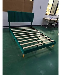 Gaomon Velvet Upholstered Platform Bed Frame with Adjustable Headboard, Vertical Channel Tufted