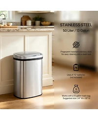 Mega Casa 50 Liter / 13 Gal Stainless Steel Motion Sensor Silent Soft-Close Lid Trash Can for Office, Kitchen