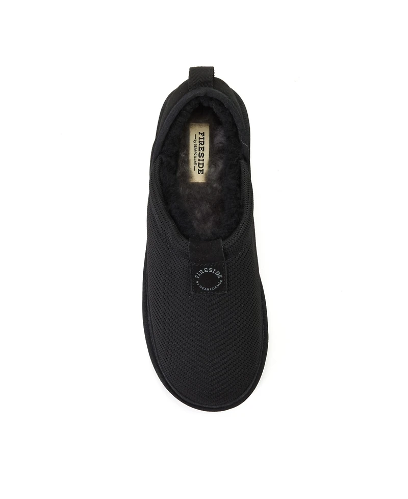 Dearfoams Women's Fireside by Sport Knit And Suede Slip On Shoetie Water Repellent Slippers